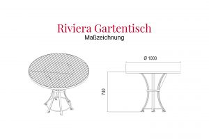 Maßzeichnung des witterungsbeständigen Riviera Gartentischs aus Edelstahl