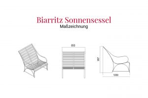 Maßzeichnung des Biarritz Sonnensessels aus Edelstahl
