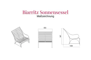 Maßzeichnung des Biarritz Sonnensessels aus Edelstahl