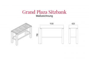 Maßzeichnung der Grand Plaza Sitzbank aus Edelstahl