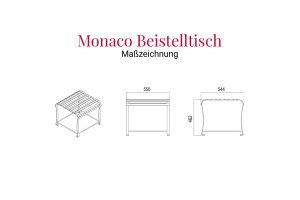 Maßzeichnung vom Monaco Beistelltisch aus Edelstahl