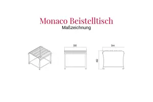 Maßzeichnung vom Monaco Beistelltisch aus Edelstahl