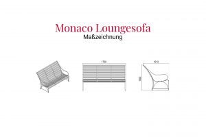 Maßzeichnung des Monaco Loungesofas aus Edelstahl