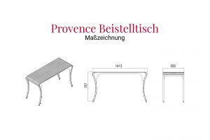Maßzeichnung vom Provence Beistelltisch aus Edelstahl