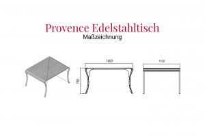 Maßzeichnung vom Provence Edelstahltisch