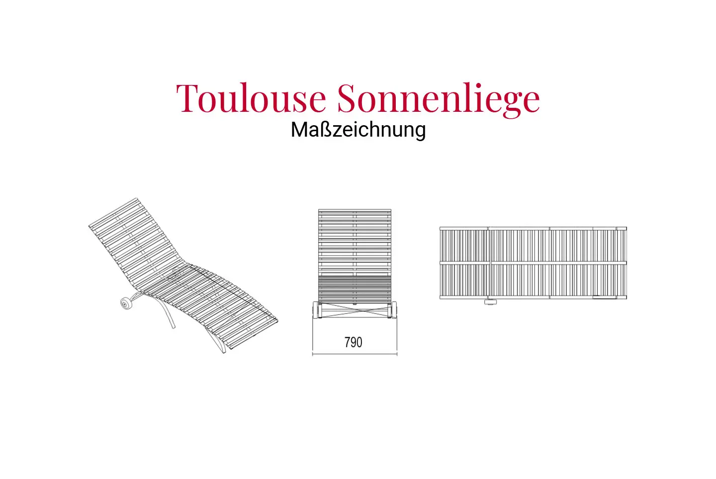 Maßzeichnung der Toulouse Sonnenliege aus Edelstahl