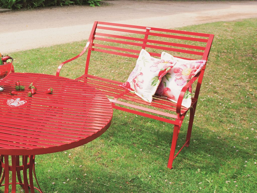 Rote 2er Edelstahl Gartenbank Cannes