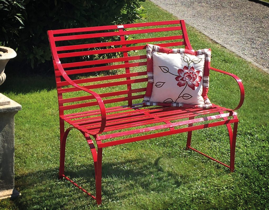 Nizza Edelstahl Gartenbank rot mit Kissen