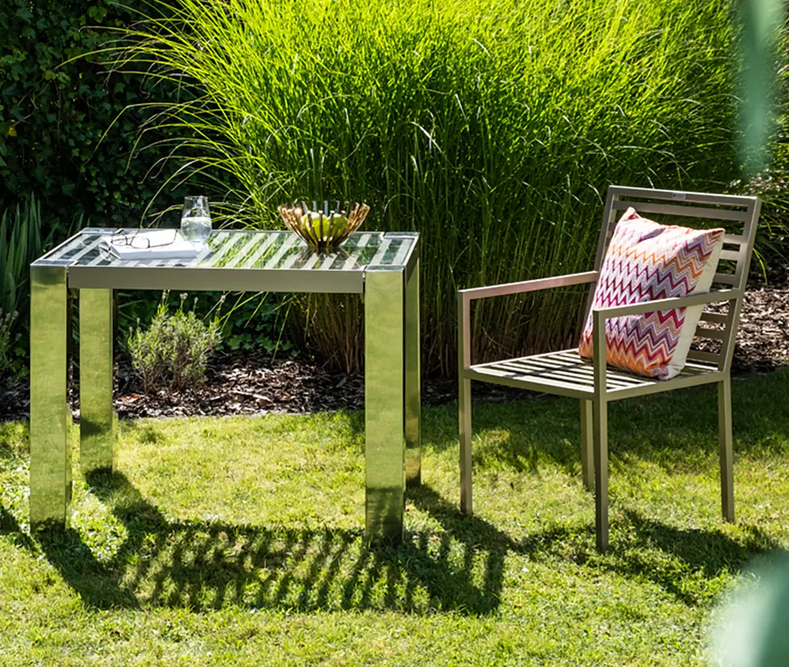 Grand Plaza Edelstahl Gartenstuh lim im klassischen eleganten Bauhausstil